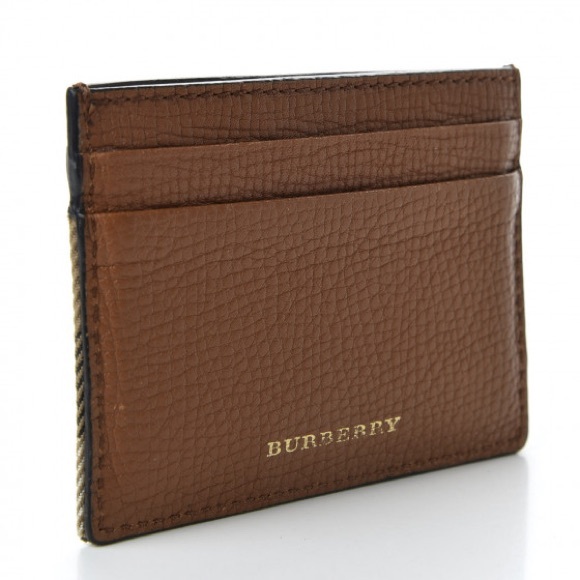 BURBERRY Grainy Calfskin House Check Sandon Card Case in Tan AUTHENTIC - Picture 2 of 7